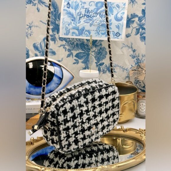 🆕 TOCCA 🧿 NWOT Tweed Camera Bag with Chain Strap - Black & White - - Picture 2 of 16